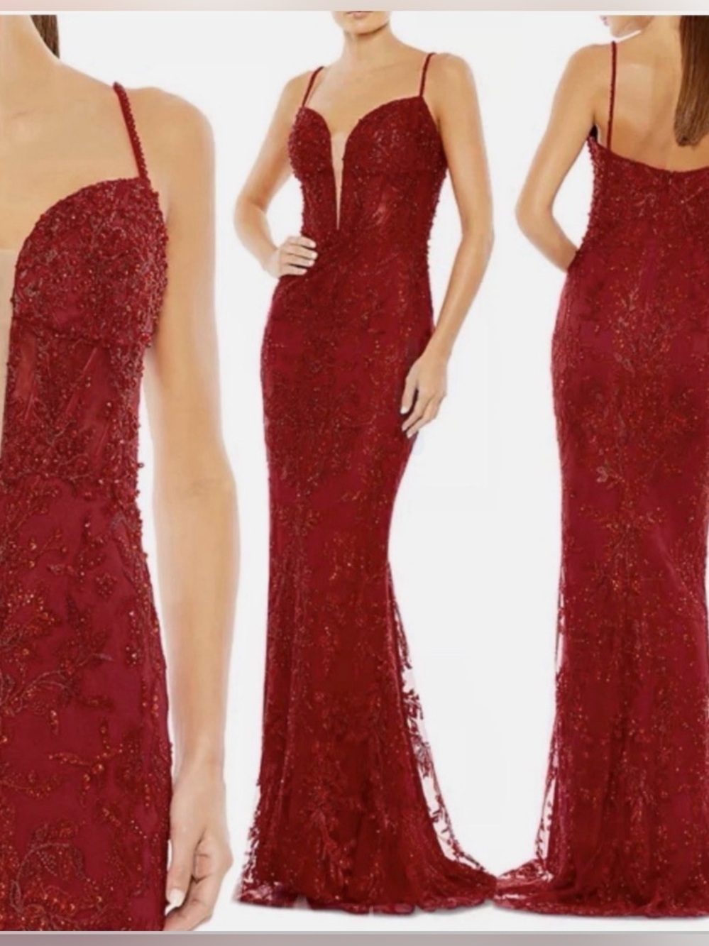 MAC DUGGAL 20330 Red Embellished Plunge Neck Illusion Mermaid Gown Size 14 NWT